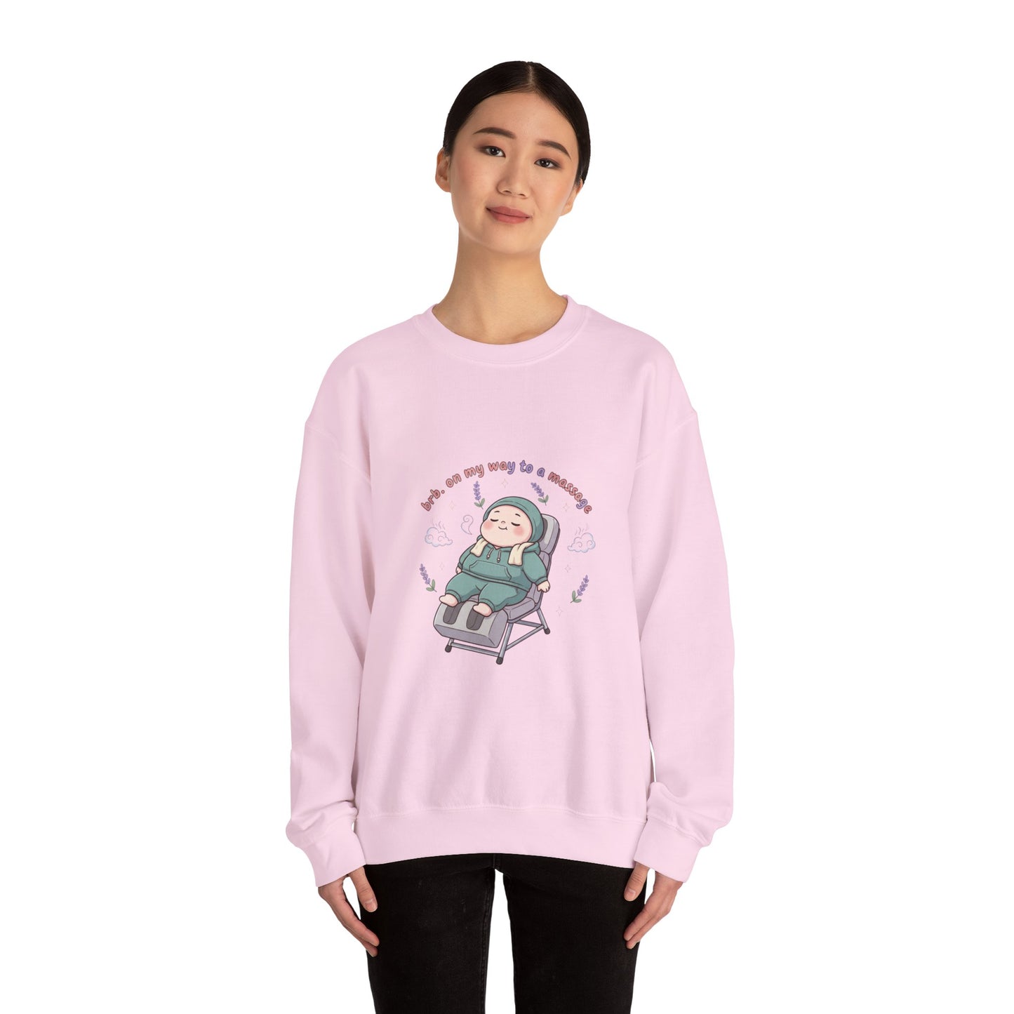 Crewneck Sweatshirt — “On My Way to a Massage” Relaxing Spa Lounge Graphic