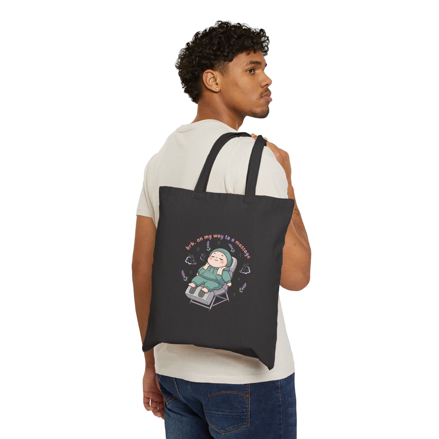 Tote Bag — 'brb. on my way to a massage' Cute Relaxing Cartoon Tote for Beach & Everyday