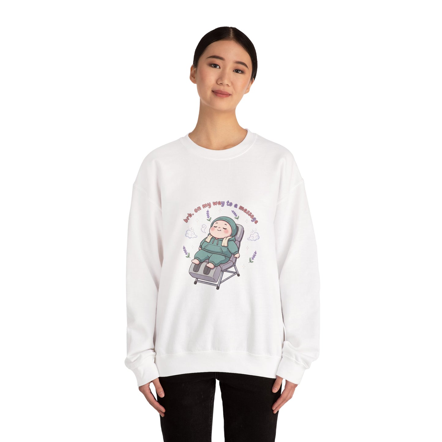 Crewneck Sweatshirt — “On My Way to a Massage” Relaxing Spa Lounge Graphic