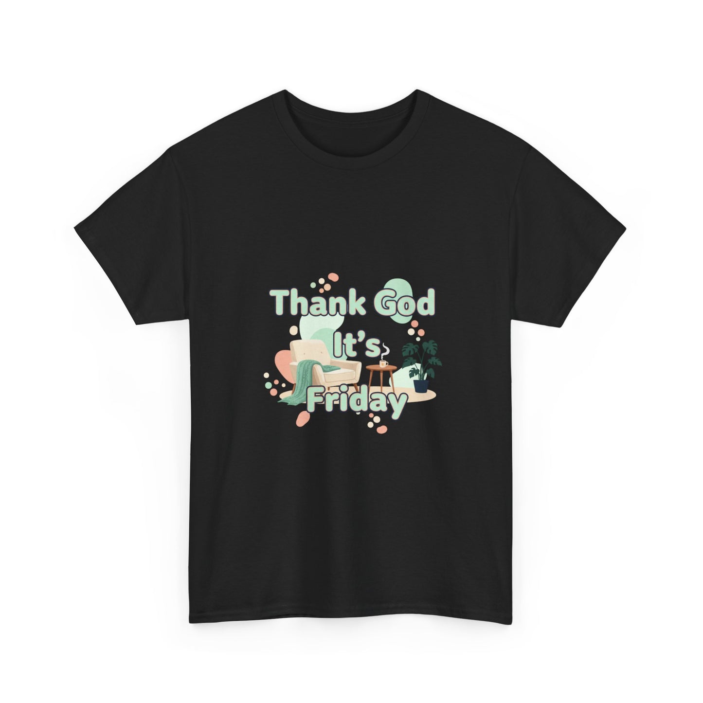 T‑Shirt — "Thank God It’s Friday" Relaxed Tee with Pastel Plants