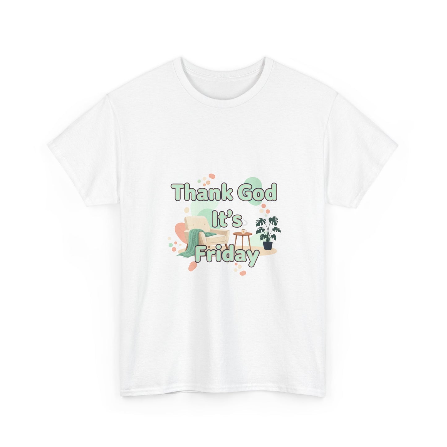 T‑Shirt — "Thank God It’s Friday" Relaxed Tee with Pastel Plants
