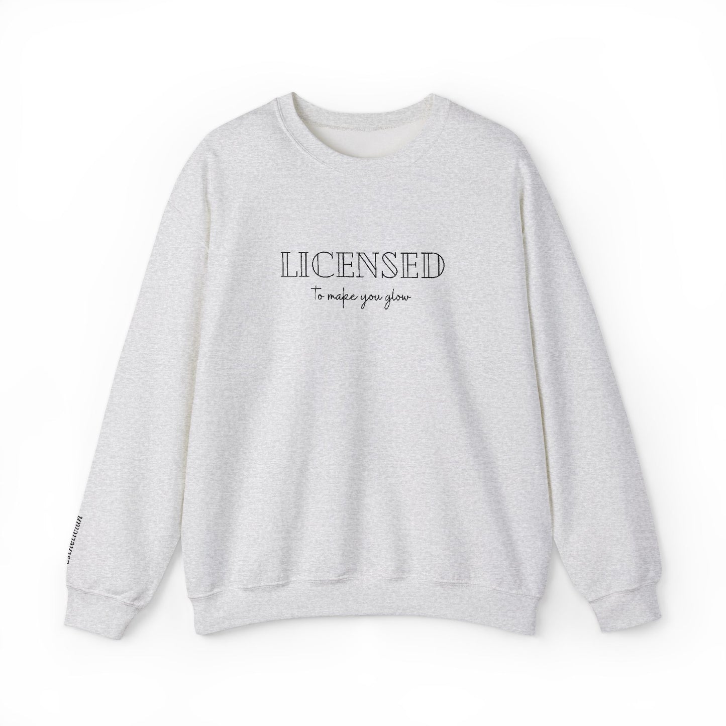 Licensed Crewneck Sweatshirt — Minimal Script Graphic Embroderd