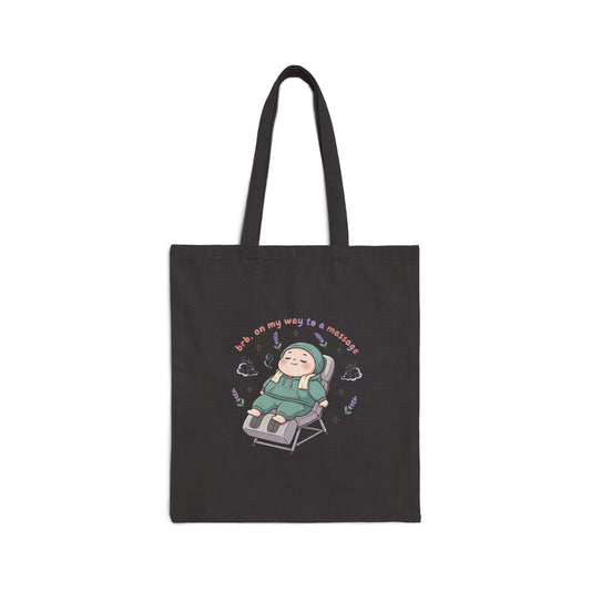 Tote Bag — 'brb. on my way to a massage' Cute Relaxing Cartoon Tote for Beach & Everyday