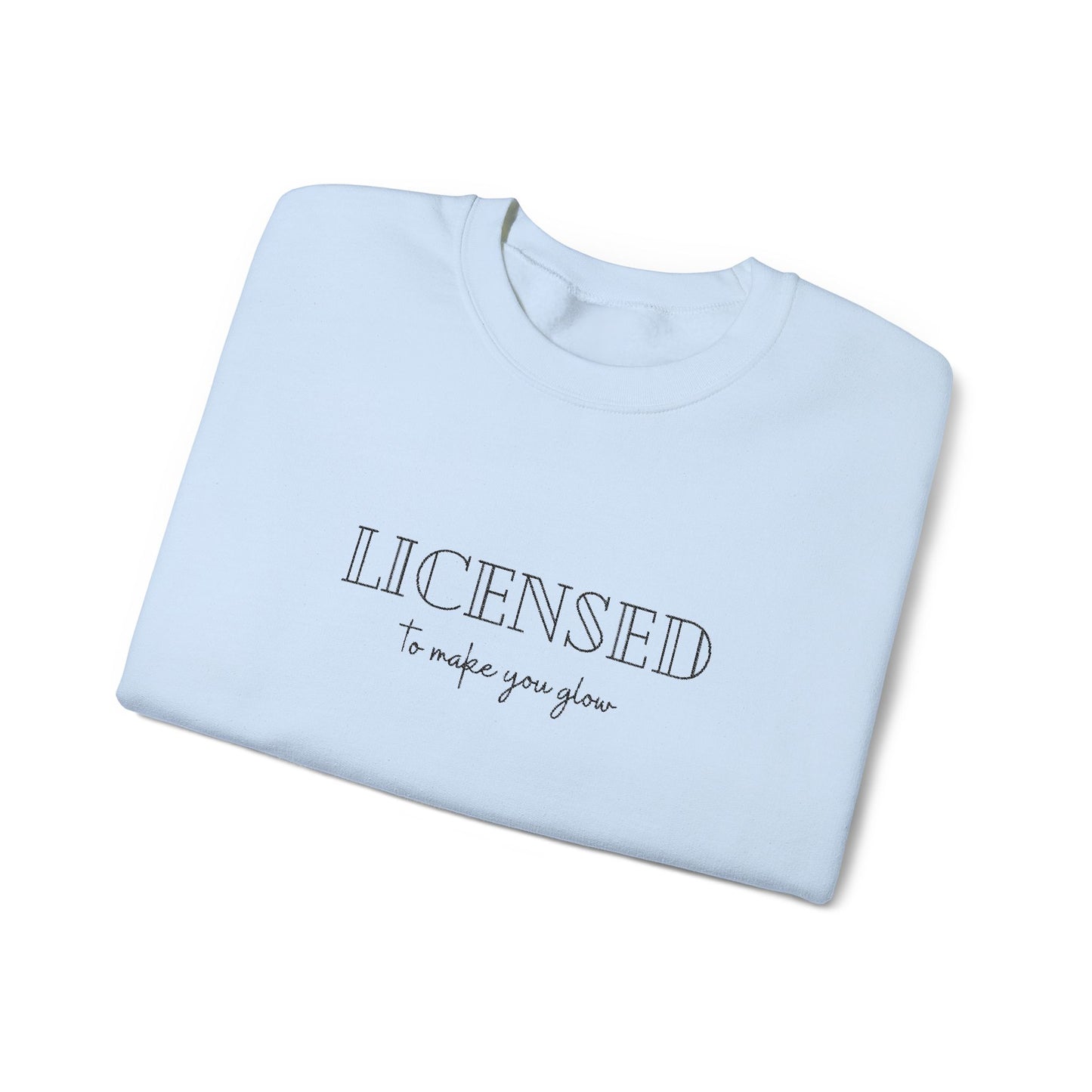 Licensed Crewneck Sweatshirt — Minimal Script Graphic Embroderd