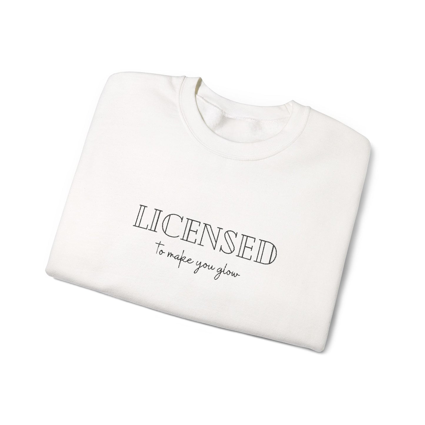 Licensed Crewneck Sweatshirt — Minimal Script Graphic Embroderd