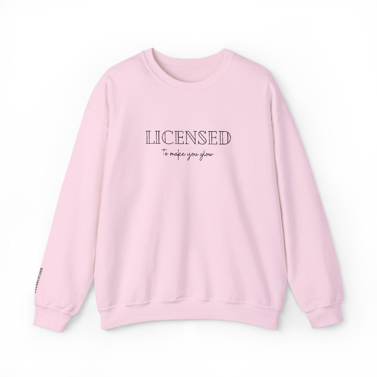 Licensed Crewneck Sweatshirt — Minimal Script Graphic Embroderd