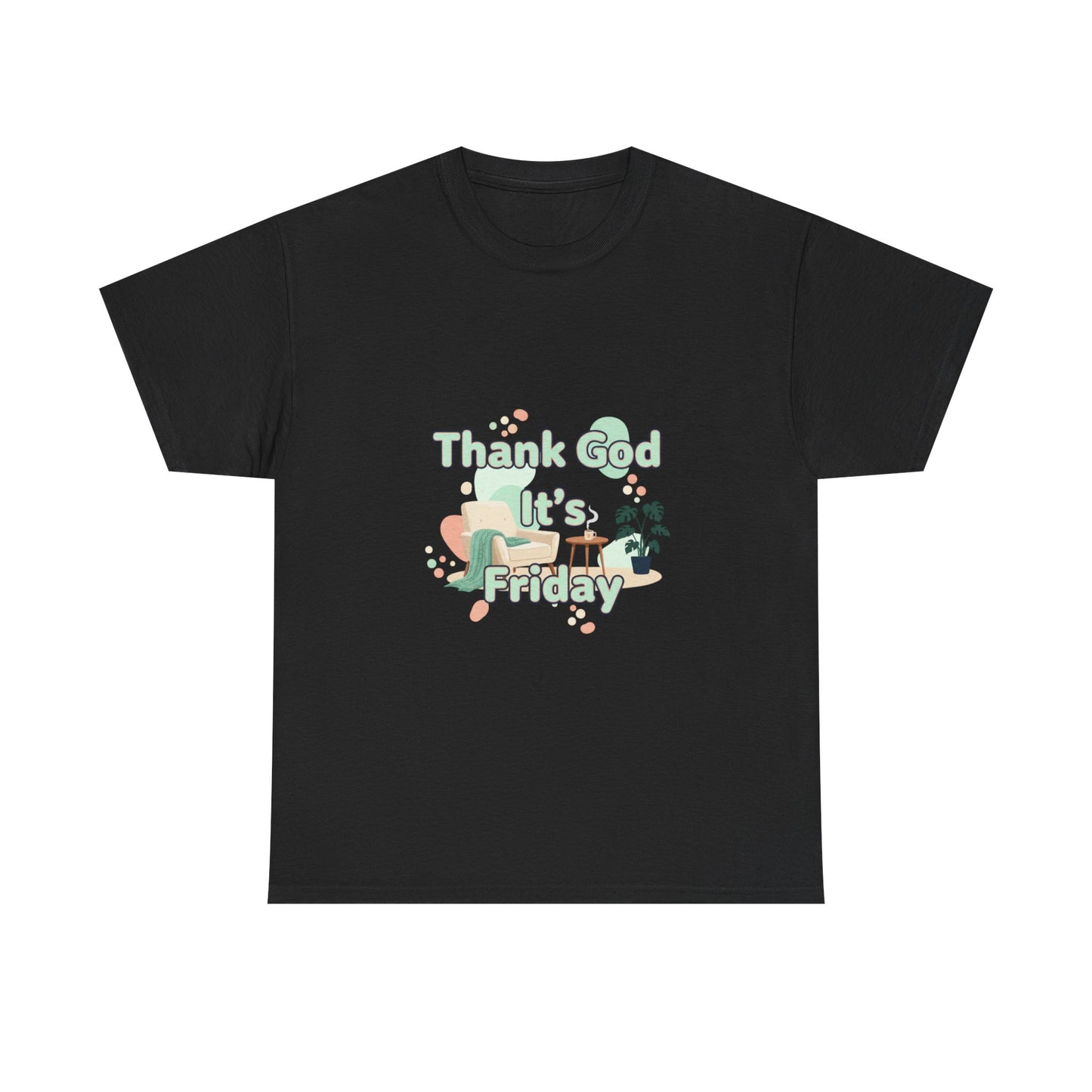 T‑Shirt — "Thank God It’s Friday" Relaxed Tee with Pastel Plants
