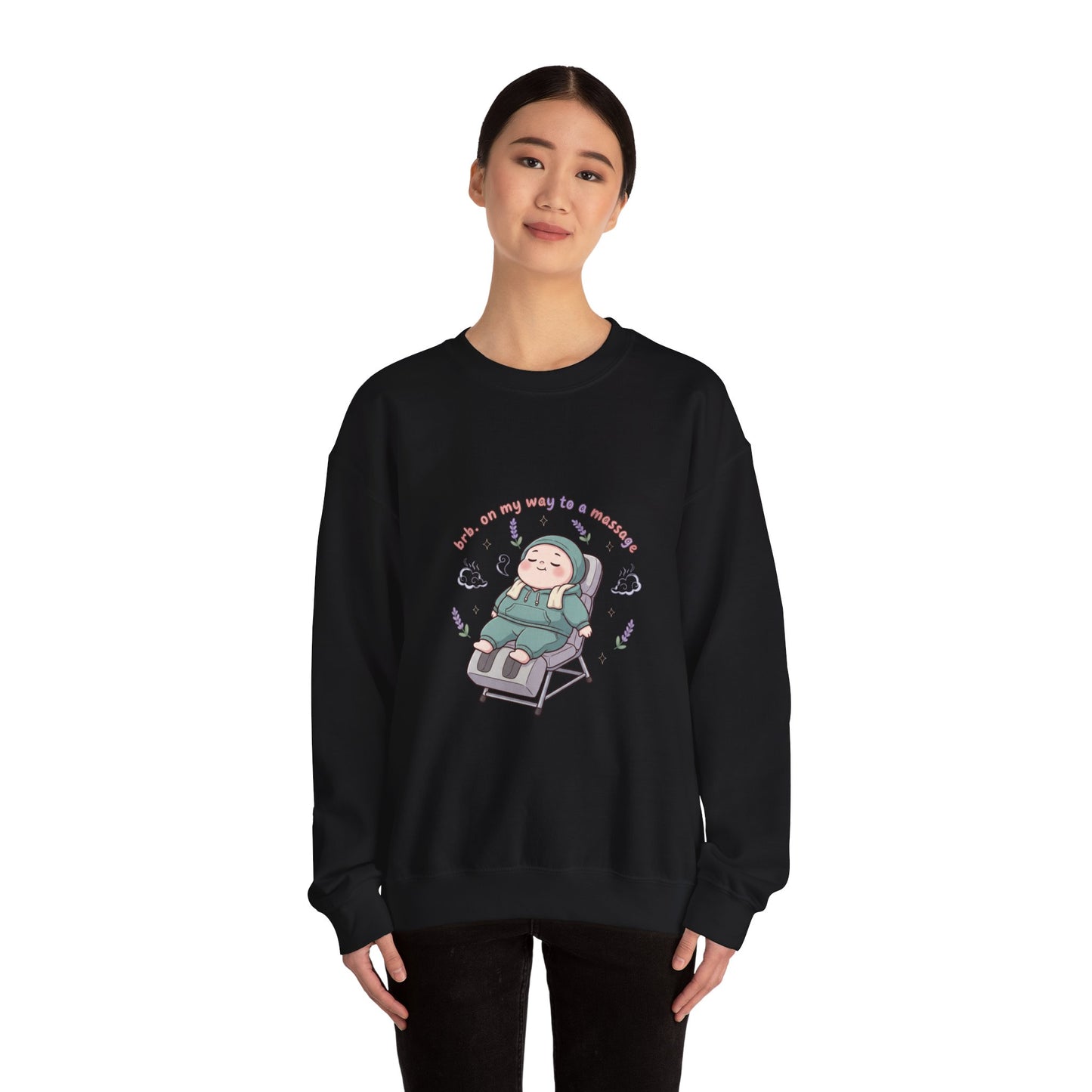 Crewneck Sweatshirt — “On My Way to a Massage” Relaxing Spa Lounge Graphic