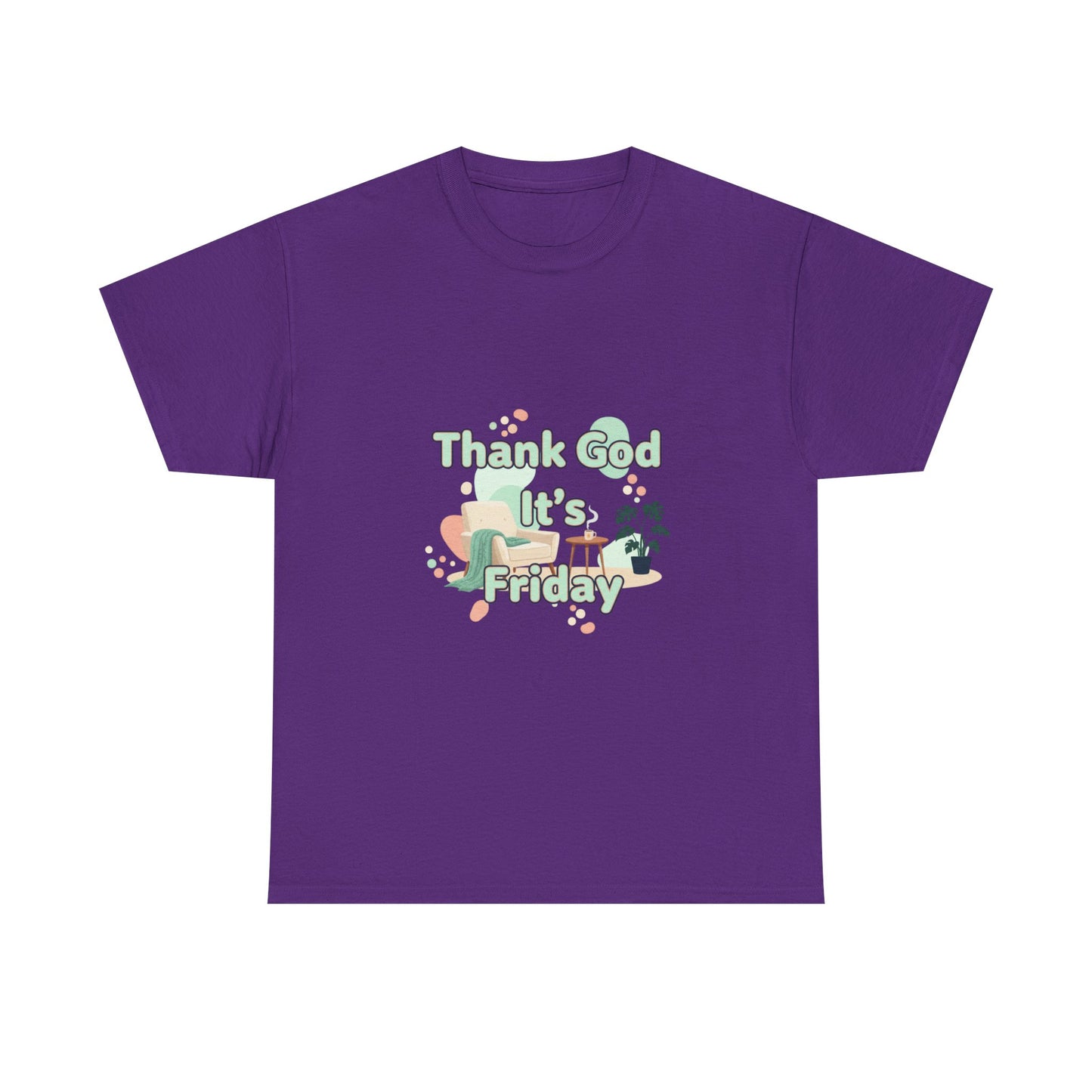 T‑Shirt — "Thank God It’s Friday" Relaxed Tee with Pastel Plants