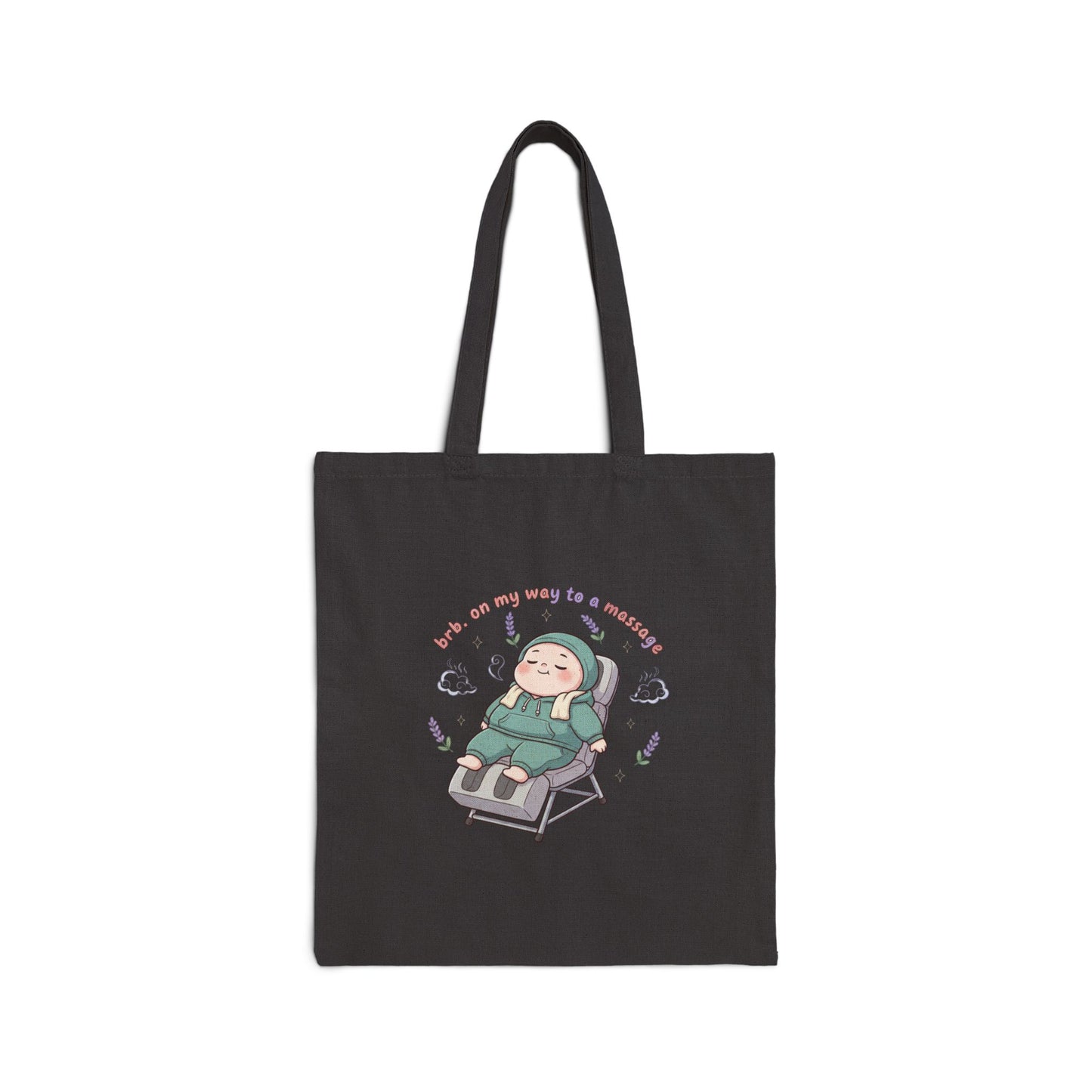 Tote Bag — 'brb. on my way to a massage' Cute Relaxing Cartoon Tote for Beach & Everyday