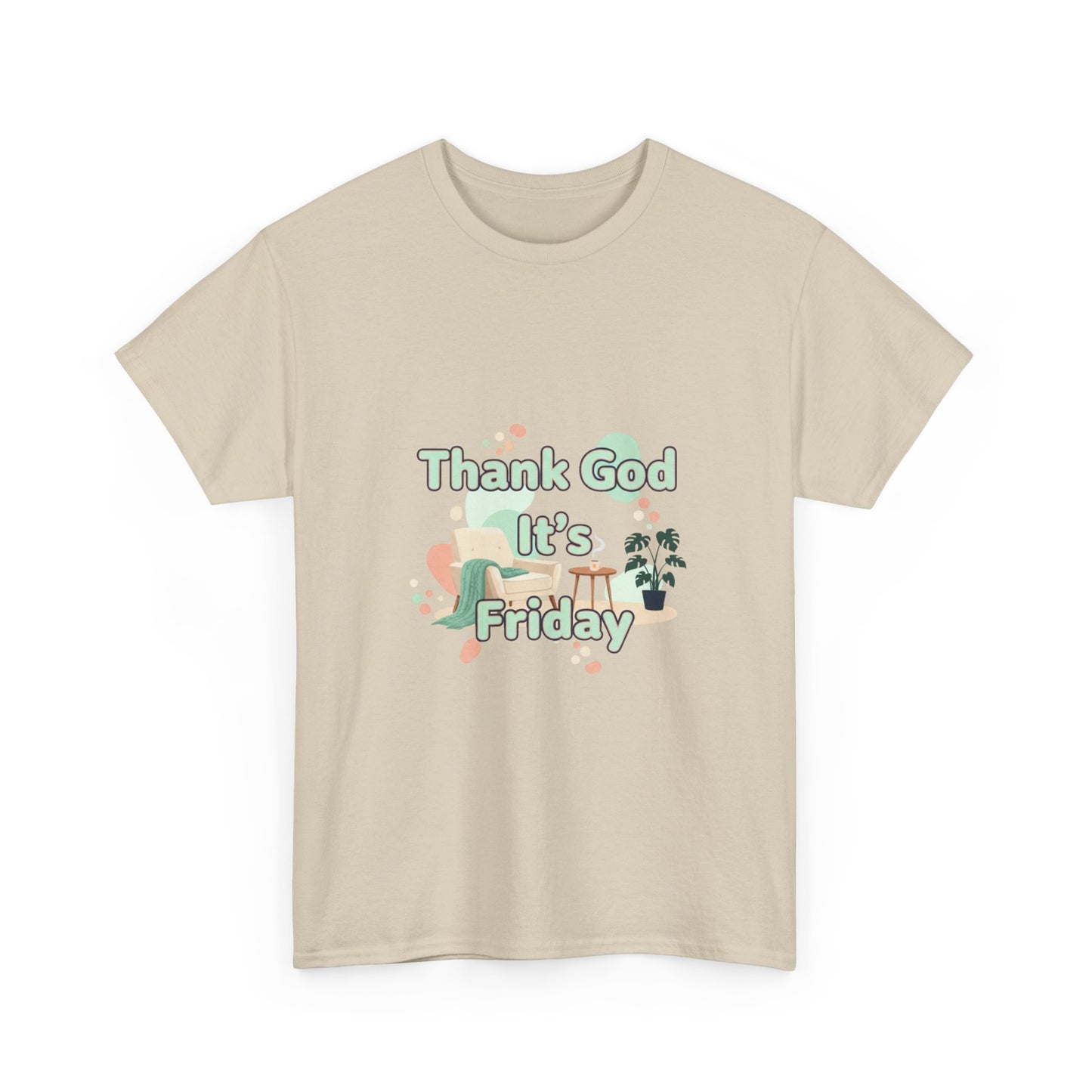 T‑Shirt — "Thank God It’s Friday" Relaxed Tee with Pastel Plants