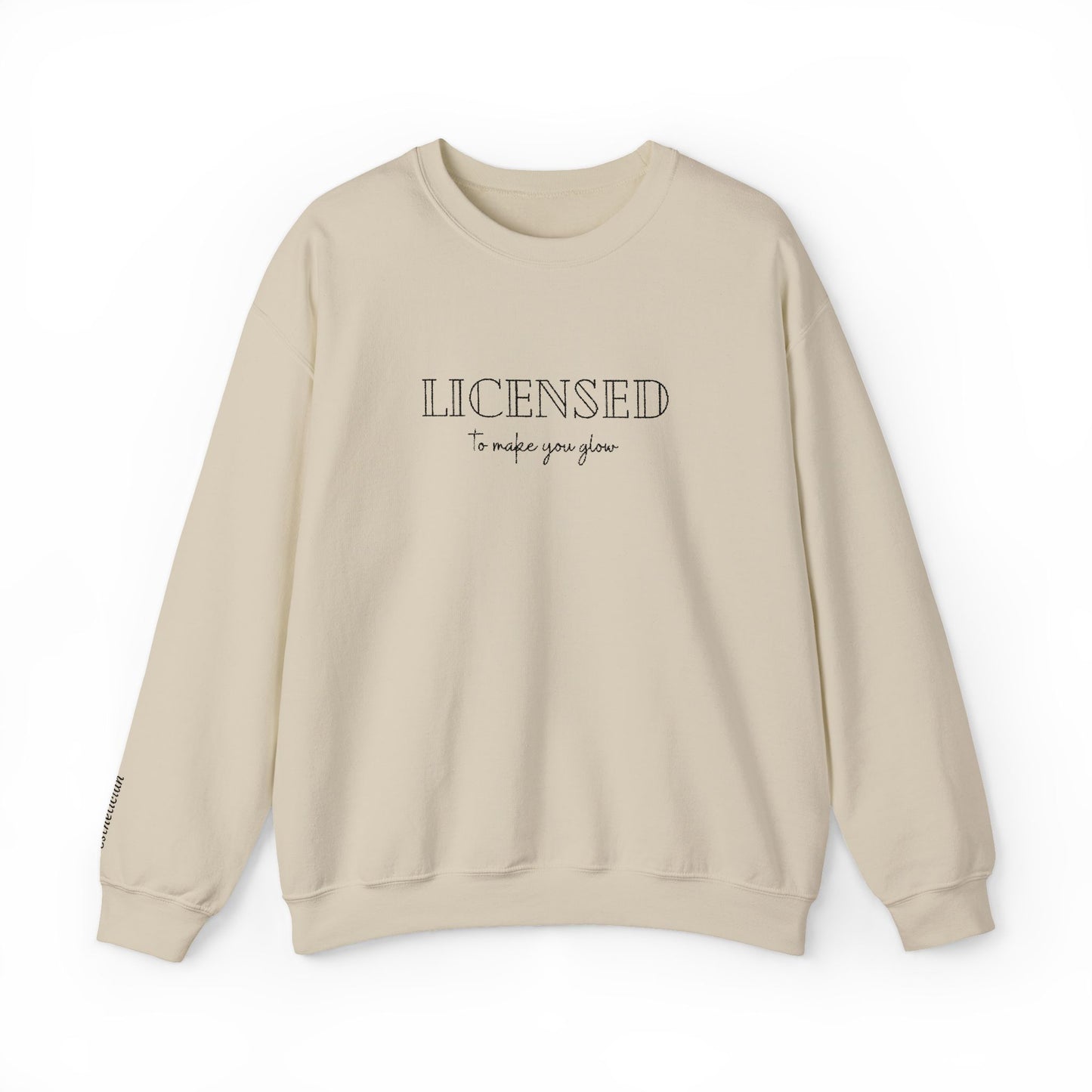 Licensed Crewneck Sweatshirt — Minimal Script Graphic Embroderd