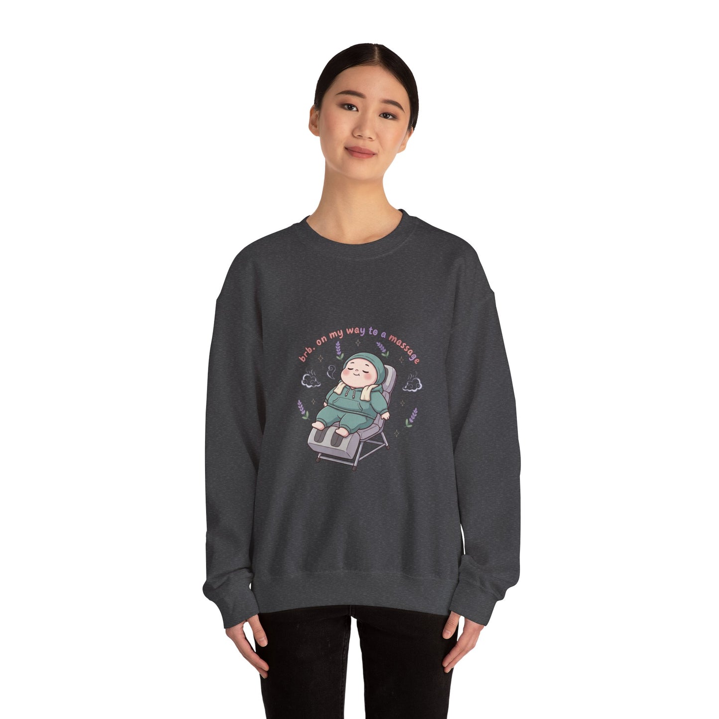 Crewneck Sweatshirt — “On My Way to a Massage” Relaxing Spa Lounge Graphic
