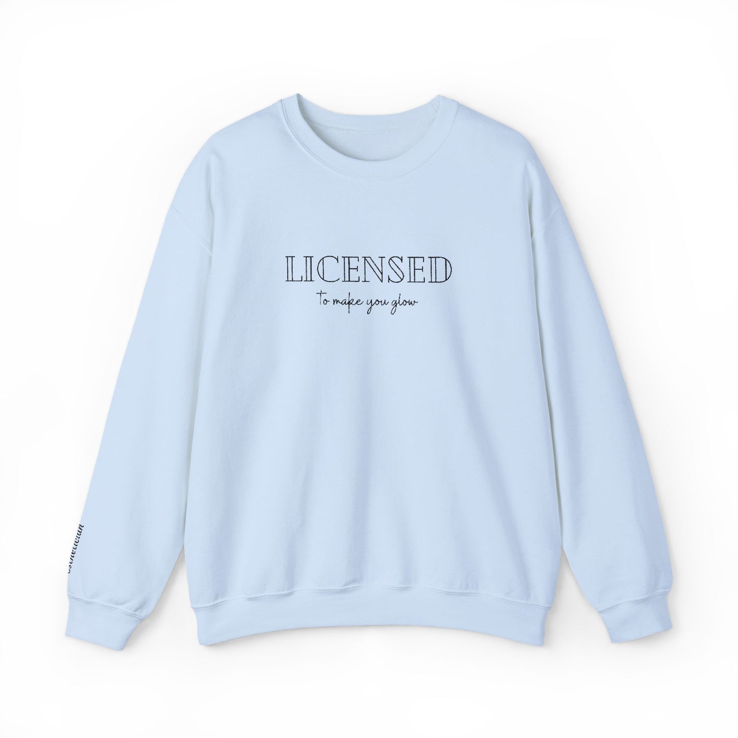 Licensed Crewneck Sweatshirt — Minimal Script Graphic Embroderd