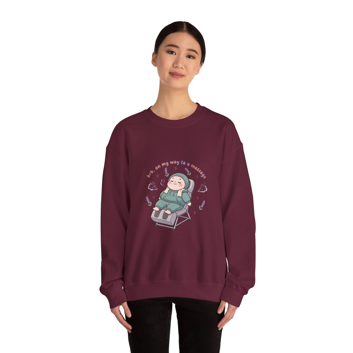 Crewneck Sweatshirt — “On My Way to a Massage” Relaxing Spa Lounge Graphic