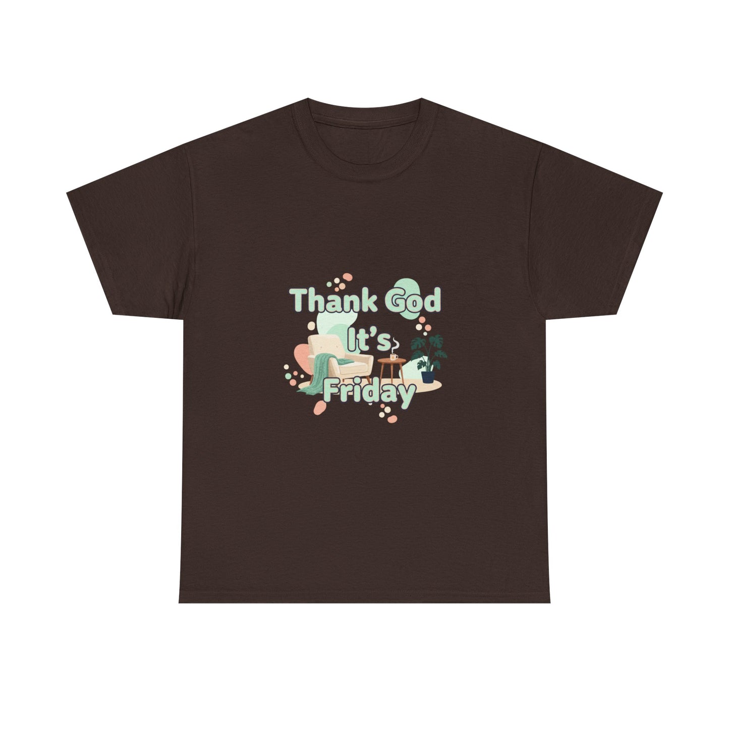 T‑Shirt — "Thank God It’s Friday" Relaxed Tee with Pastel Plants