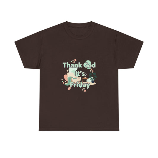 T‑Shirt — "Thank God It’s Friday" Relaxed Tee with Pastel Plants