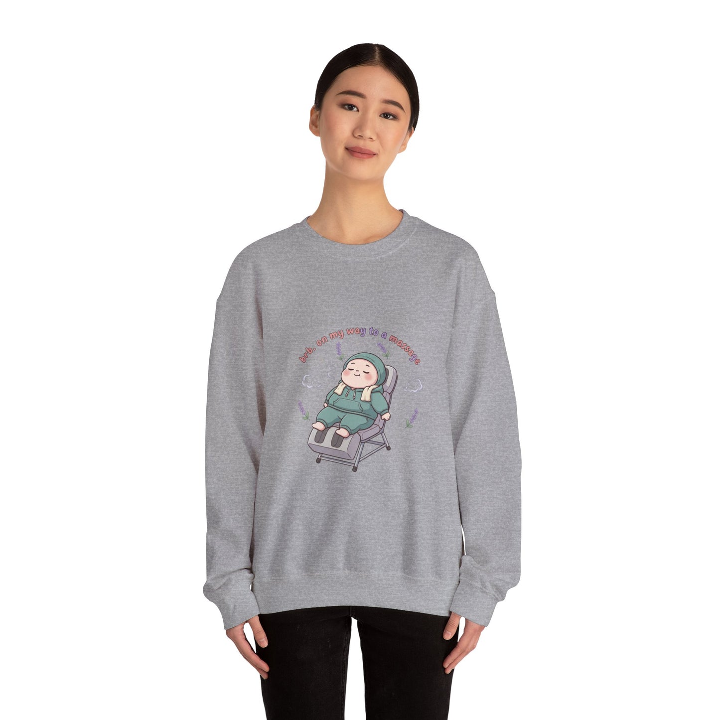 Crewneck Sweatshirt — “On My Way to a Massage” Relaxing Spa Lounge Graphic