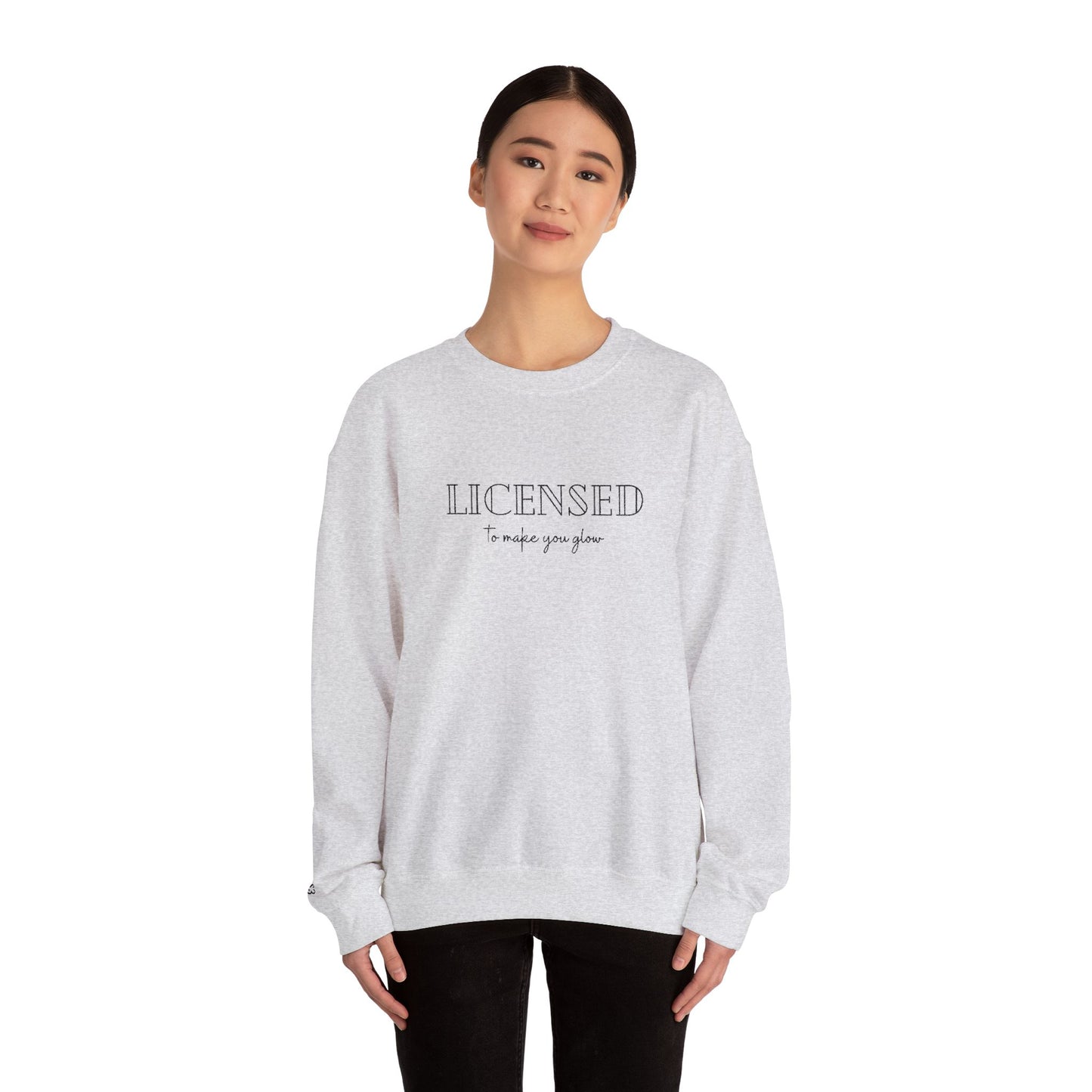 Licensed Crewneck Sweatshirt — Minimal Script Graphic Embroderd