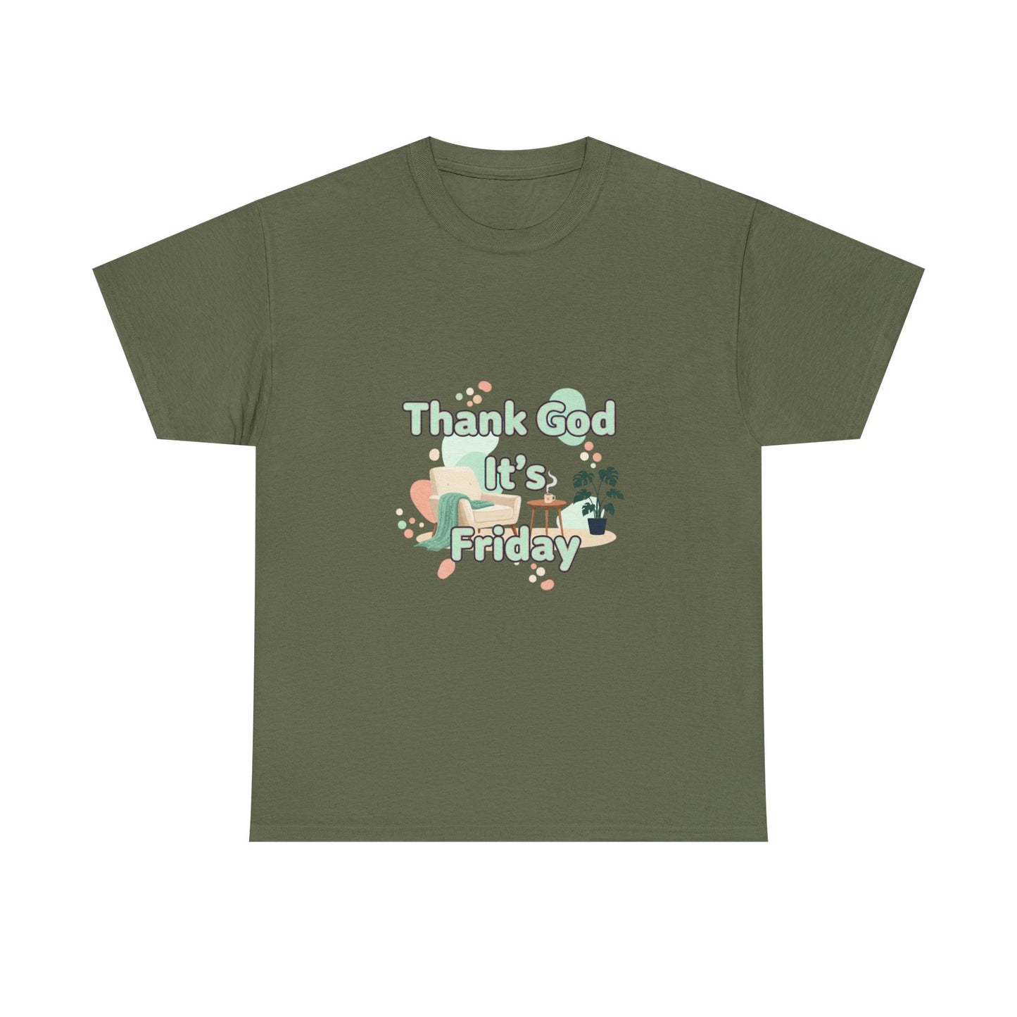 T‑Shirt — "Thank God It’s Friday" Relaxed Tee with Pastel Plants