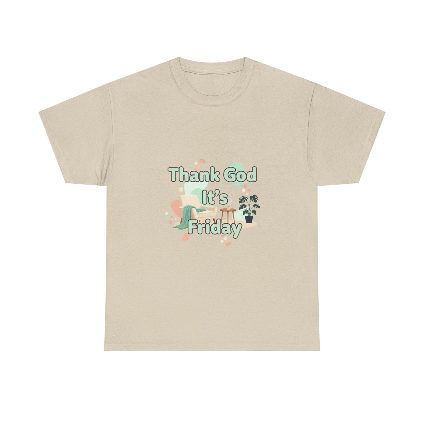 T‑Shirt — "Thank God It’s Friday" Relaxed Tee with Pastel Plants