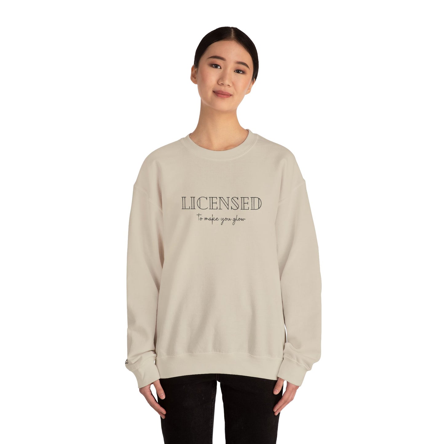 Licensed Crewneck Sweatshirt — Minimal Script Graphic Embroderd