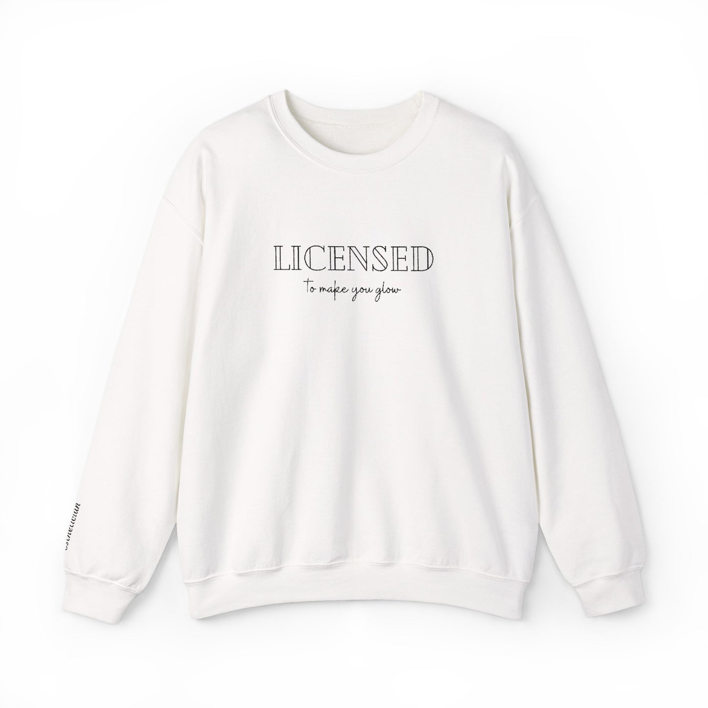 Licensed Crewneck Sweatshirt — Minimal Script Graphic Embroderd