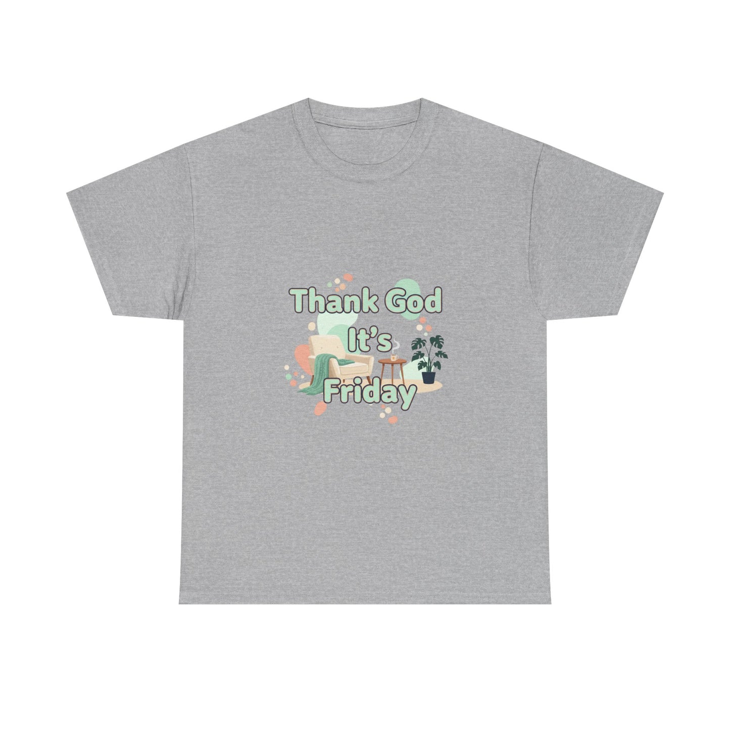 T‑Shirt — "Thank God It’s Friday" Relaxed Tee with Pastel Plants