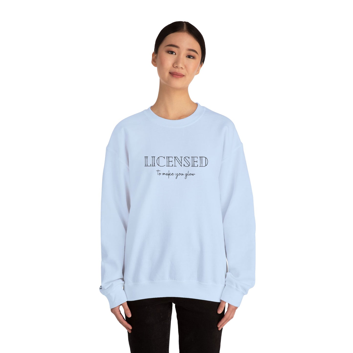Licensed Crewneck Sweatshirt — Minimal Script Graphic Embroderd
