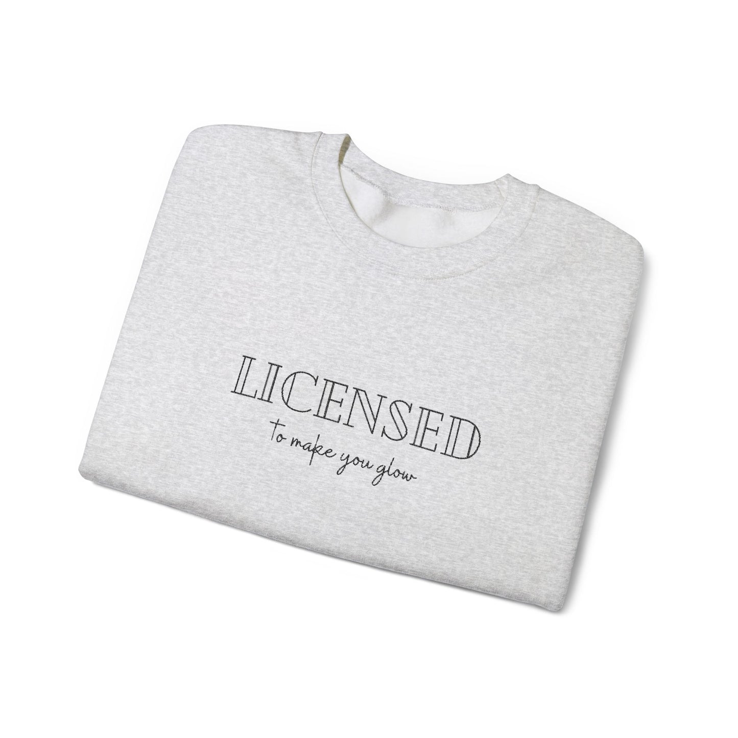 Licensed Crewneck Sweatshirt — Minimal Script Graphic Embroderd