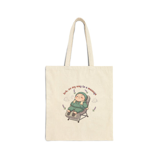 Tote Bag — 'brb. on my way to a massage' Cute Relaxing Cartoon Tote for Beach & Everyday