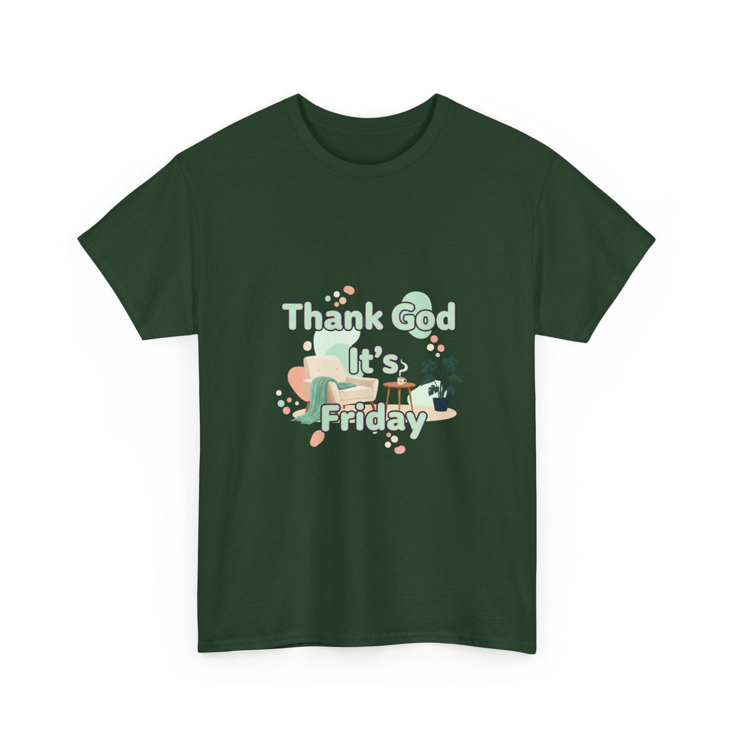 T‑Shirt — "Thank God It’s Friday" Relaxed Tee with Pastel Plants