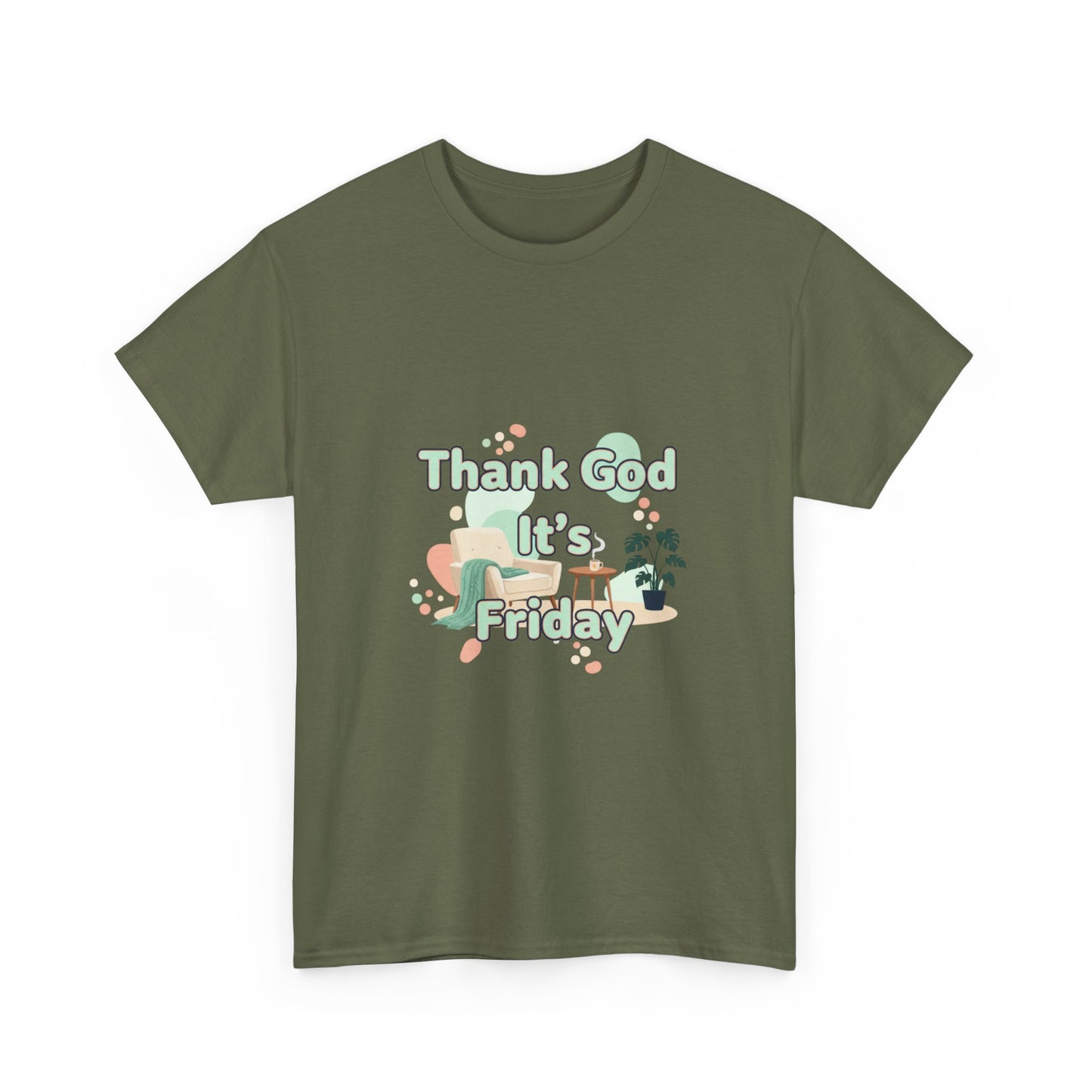 T‑Shirt — "Thank God It’s Friday" Relaxed Tee with Pastel Plants