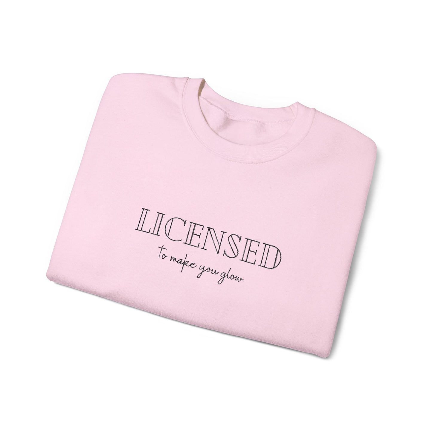Licensed Crewneck Sweatshirt — Minimal Script Graphic Embroderd