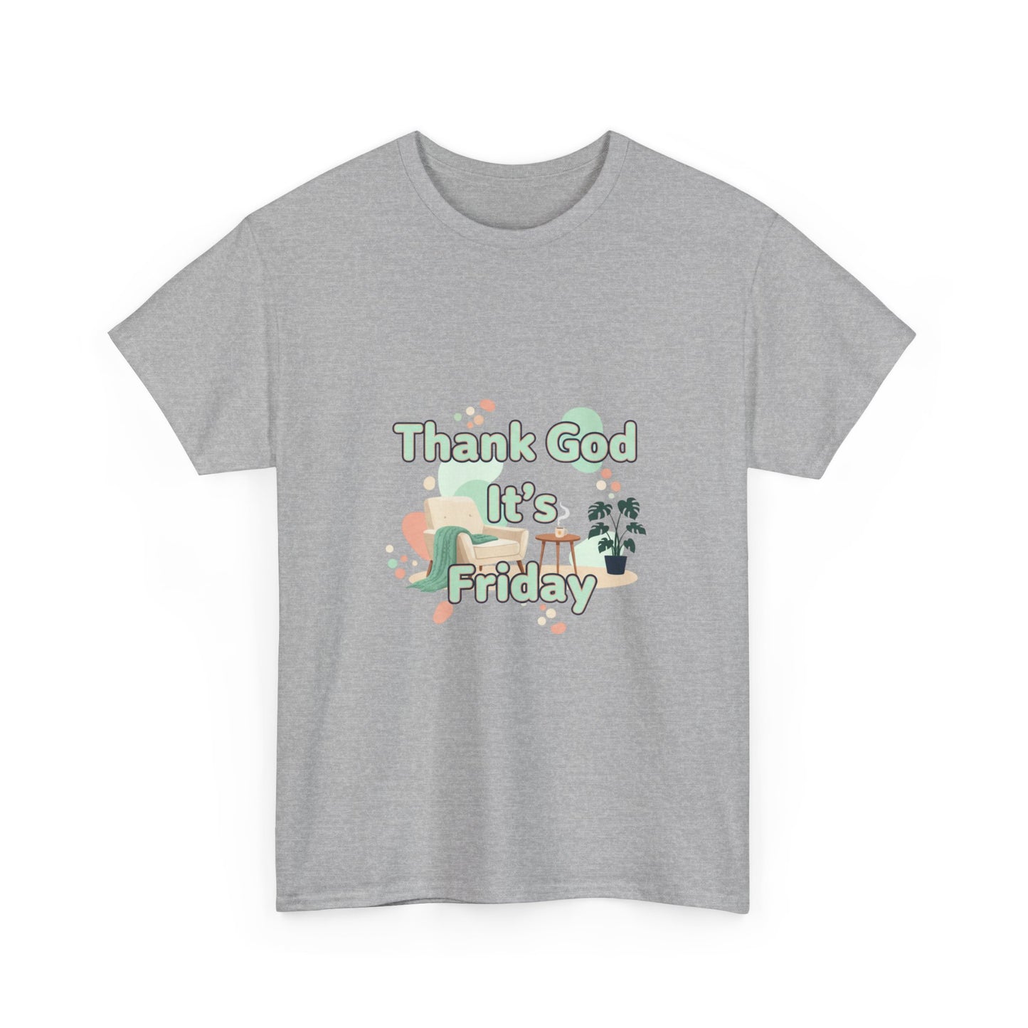 T‑Shirt — "Thank God It’s Friday" Relaxed Tee with Pastel Plants