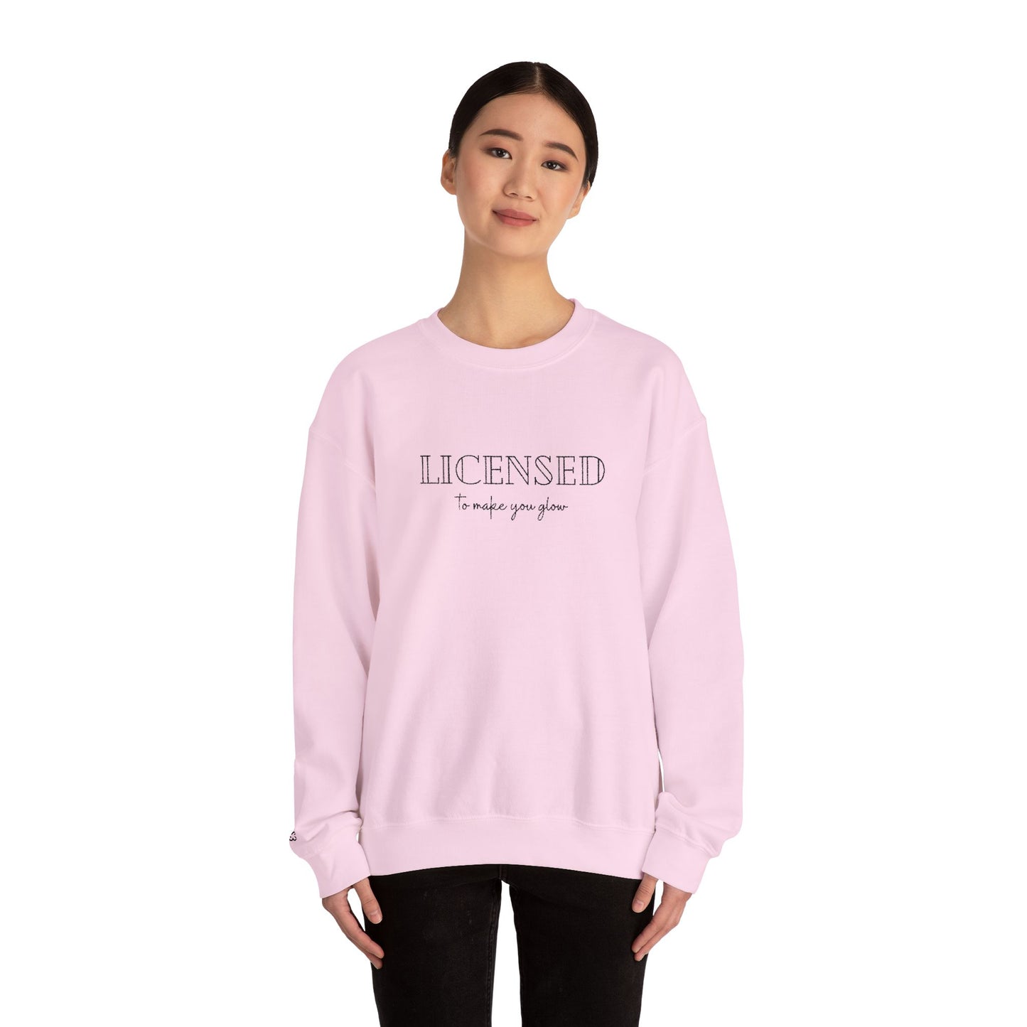Licensed Crewneck Sweatshirt — Minimal Script Graphic Embroderd