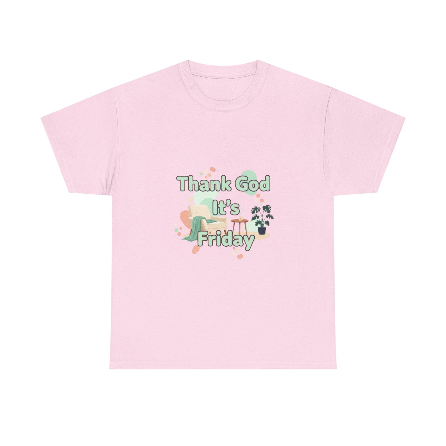 T‑Shirt — "Thank God It’s Friday" Relaxed Tee with Pastel Plants