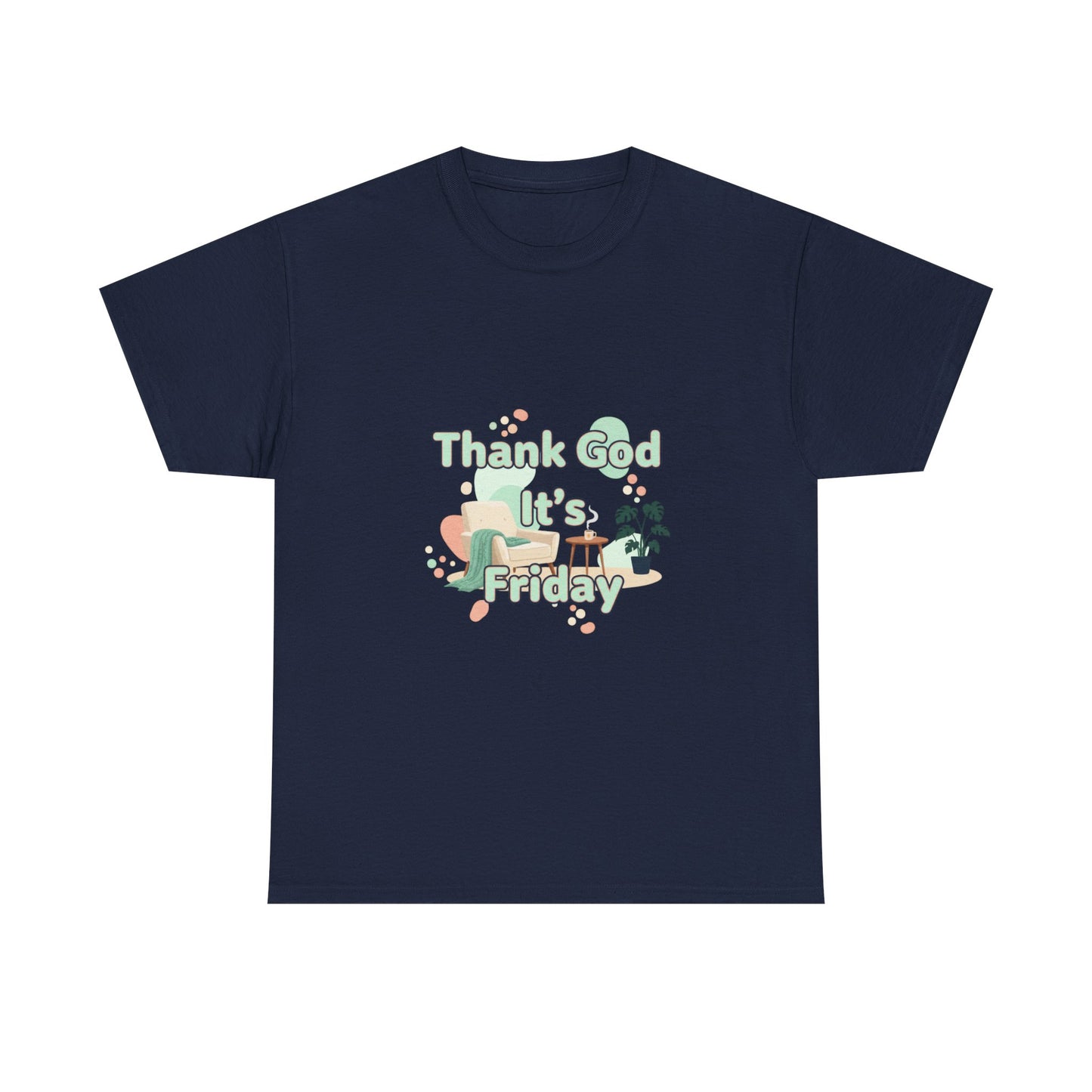 T‑Shirt — "Thank God It’s Friday" Relaxed Tee with Pastel Plants