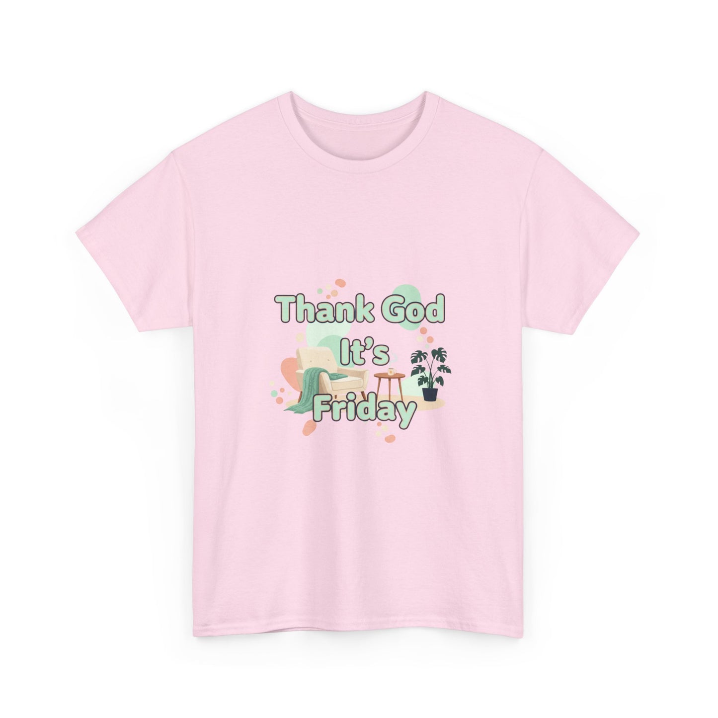 T‑Shirt — "Thank God It’s Friday" Relaxed Tee with Pastel Plants