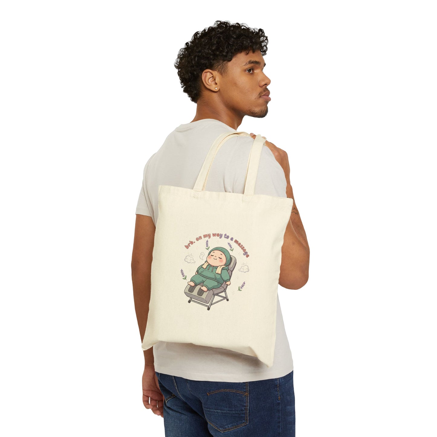 Tote Bag — 'brb. on my way to a massage' Cute Relaxing Cartoon Tote for Beach & Everyday