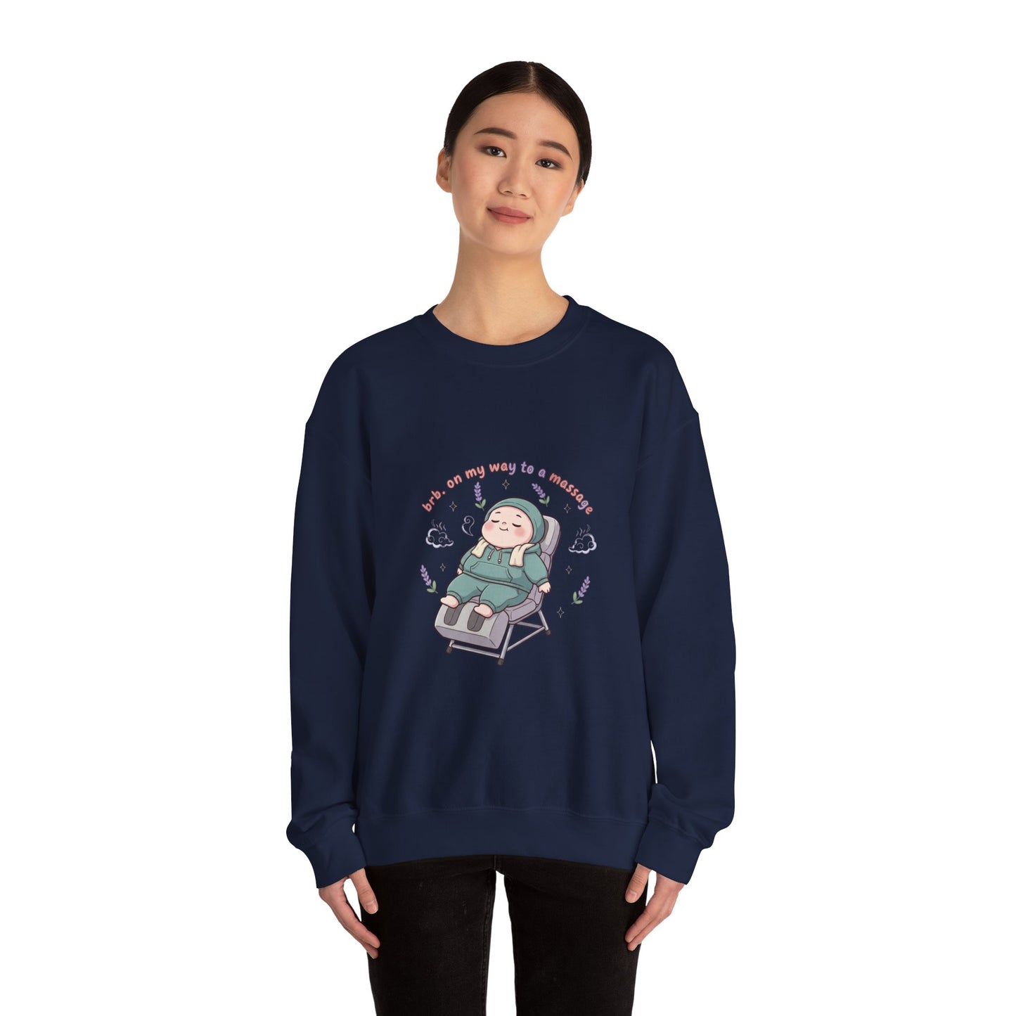 Crewneck Sweatshirt — “On My Way to a Massage” Relaxing Spa Lounge Graphic