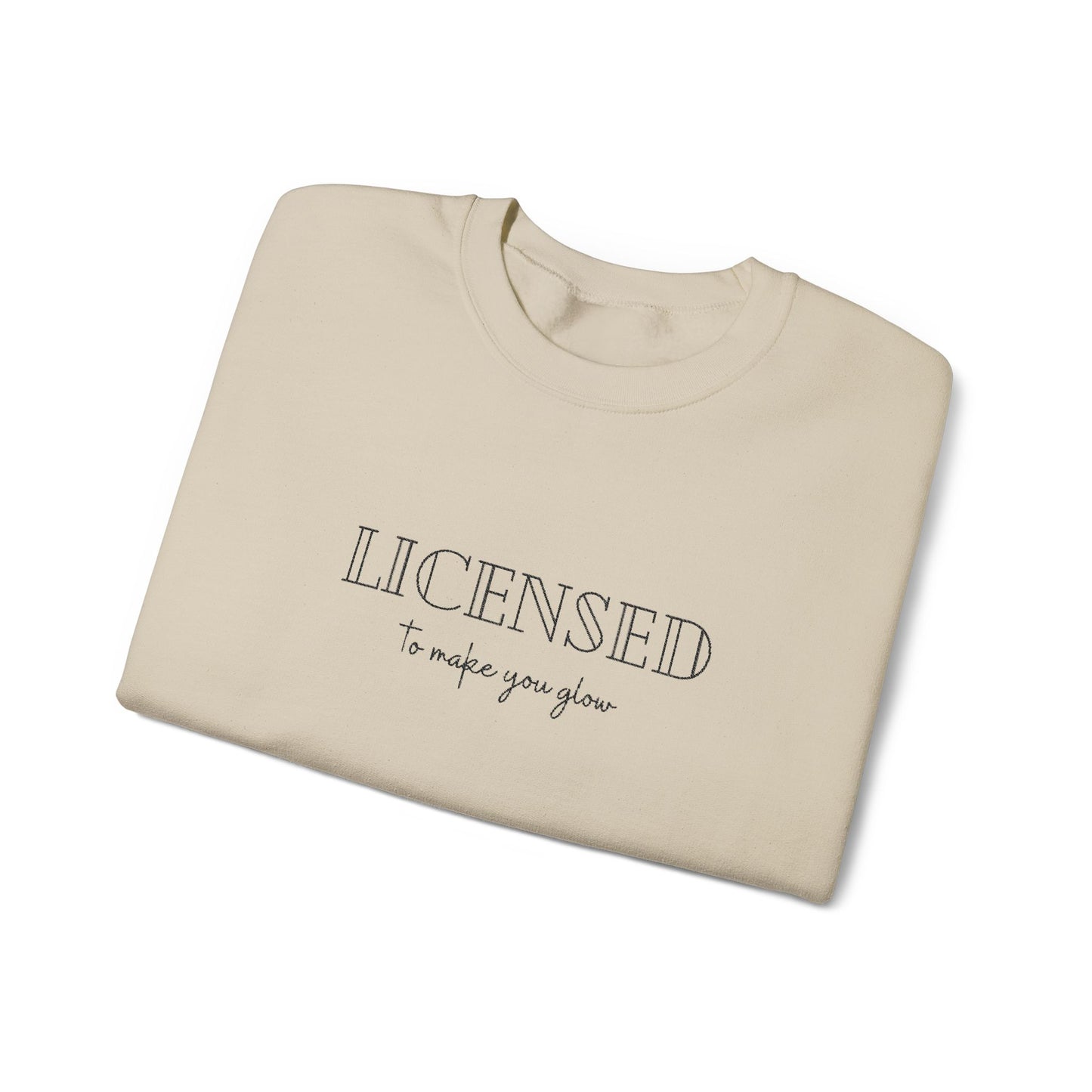 Licensed Crewneck Sweatshirt — Minimal Script Graphic Embroderd