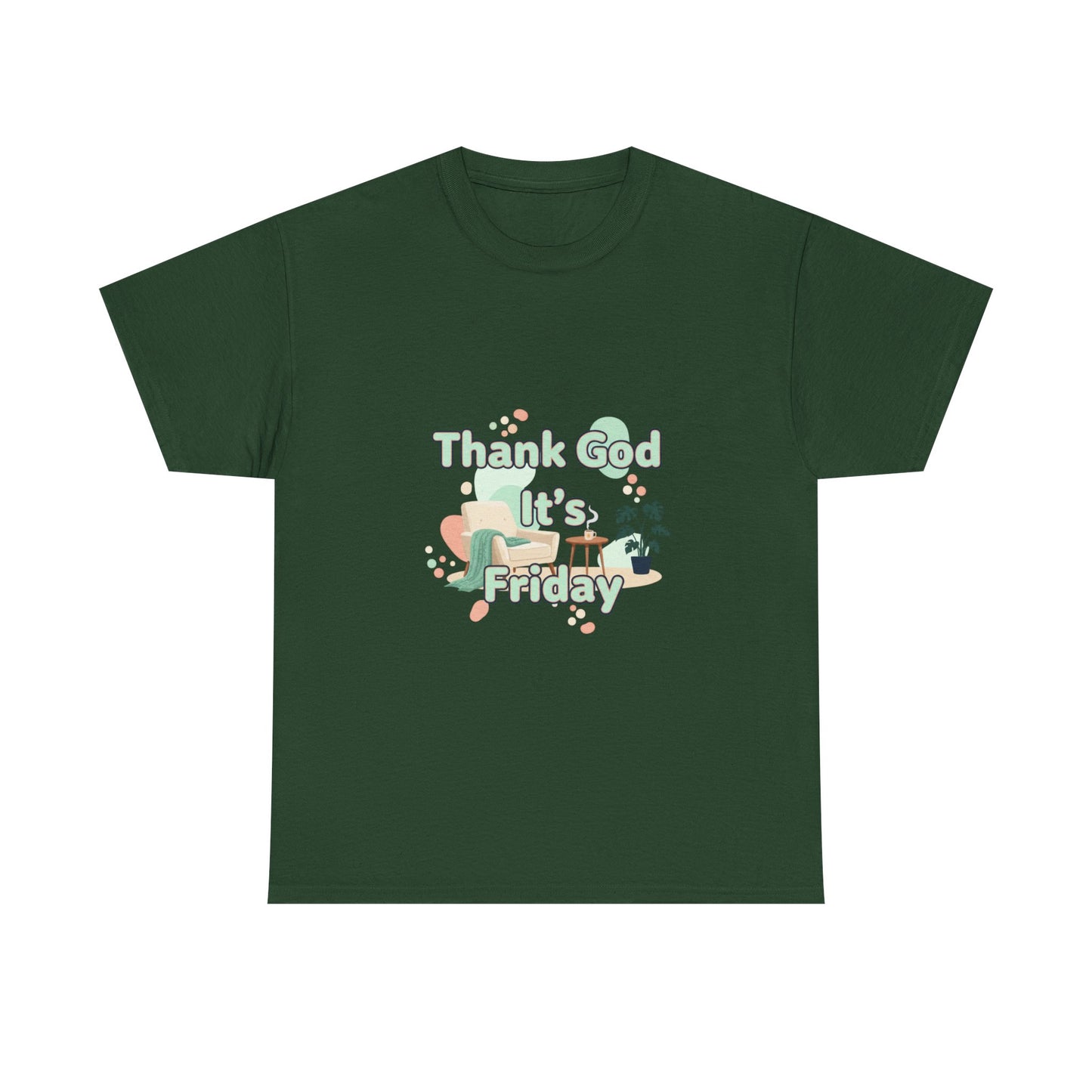 T‑Shirt — "Thank God It’s Friday" Relaxed Tee with Pastel Plants
