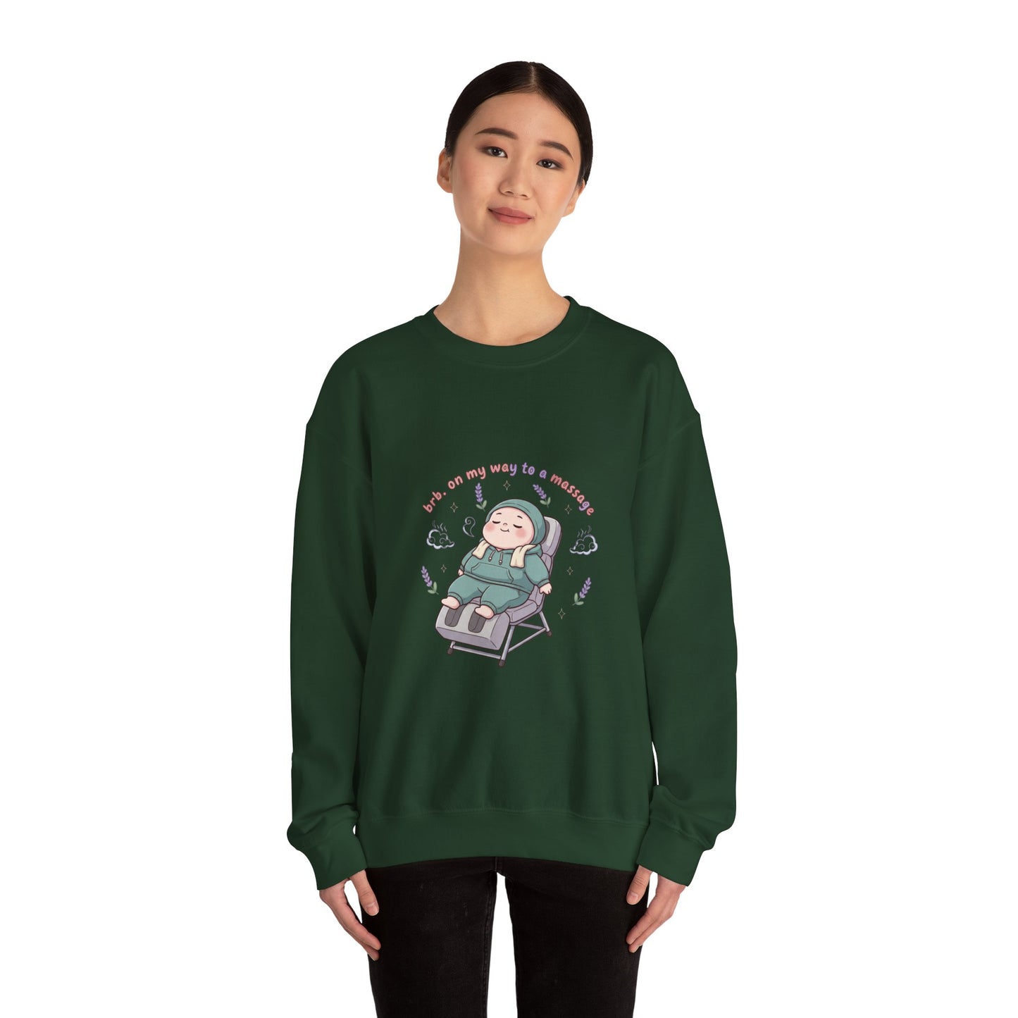Crewneck Sweatshirt — “On My Way to a Massage” Relaxing Spa Lounge Graphic