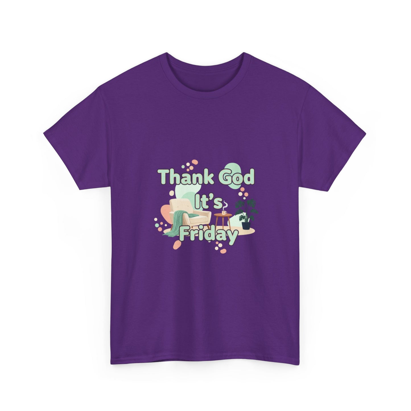 T‑Shirt — "Thank God It’s Friday" Relaxed Tee with Pastel Plants