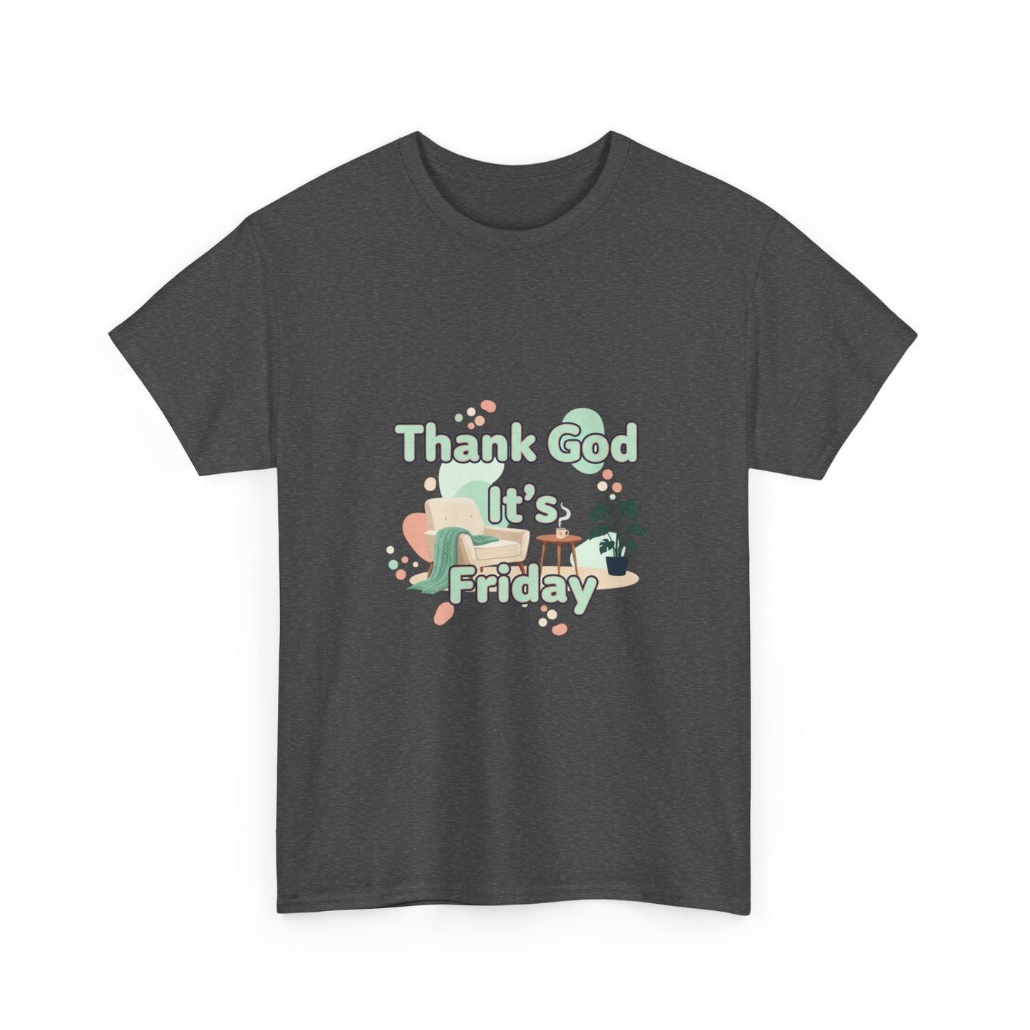 T‑Shirt — "Thank God It’s Friday" Relaxed Tee with Pastel Plants
