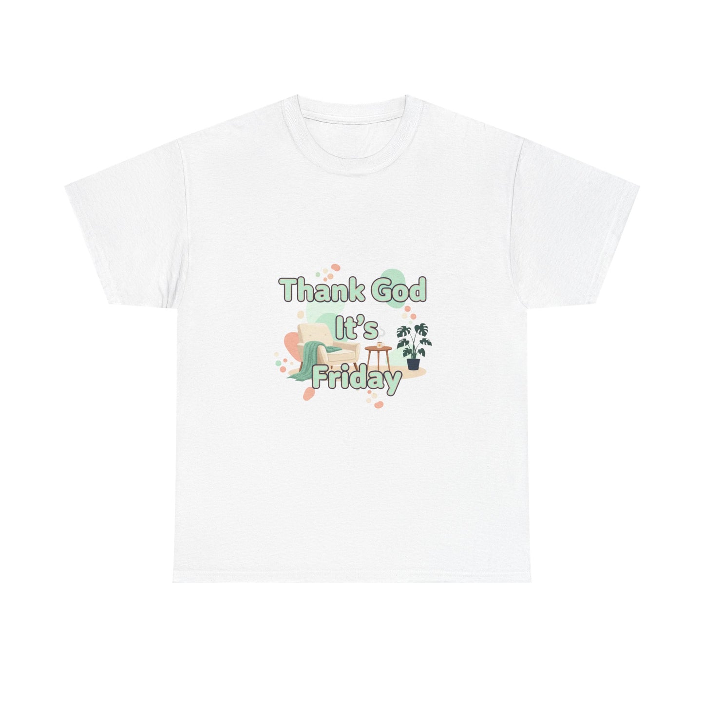 T‑Shirt — "Thank God It’s Friday" Relaxed Tee with Pastel Plants